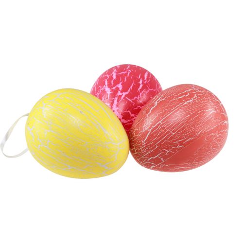 Article Support décoratif Oeufs de Pâques jaune/rose/rouge craquelé Ø8,5cm 3 pcs