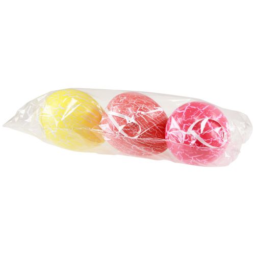 Article Support décoratif Oeufs de Pâques jaune/rose/rouge craquelé Ø8,5cm 3 pcs