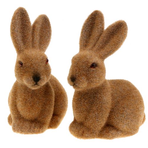 Article Lapin décoratif floqué marron décoration lapin de Pâques 15cm 4 pcs
