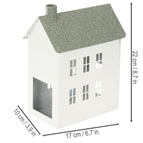 Deko maison en métal blanc avec fenêtres et cheminée 22 cm | Floristik24.fr