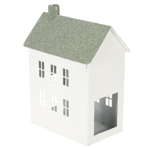 Deko maison en métal blanc avec fenêtres et cheminée 22 cm | Floristik24.fr