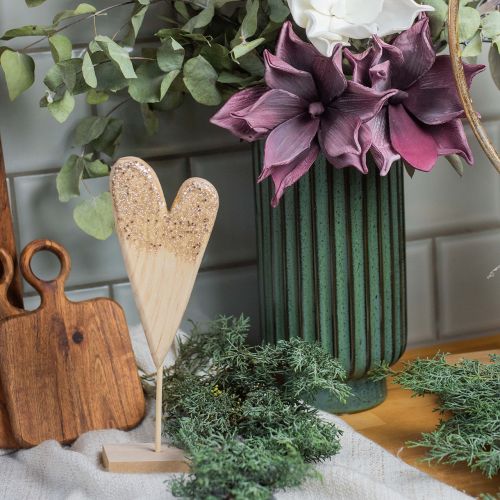 Floristik24 Coeur déco sur pied bois à paillettes H27cm