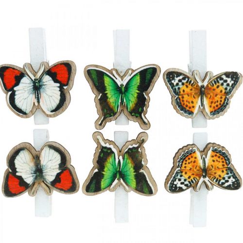 Article Clip décoratif papillon, décoration cadeau, printemps, papillons en bois 6pcs