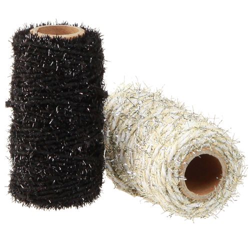 Article Cordon décoratif pailleté noir beige blanc L1,5mm L25m 2 pièces