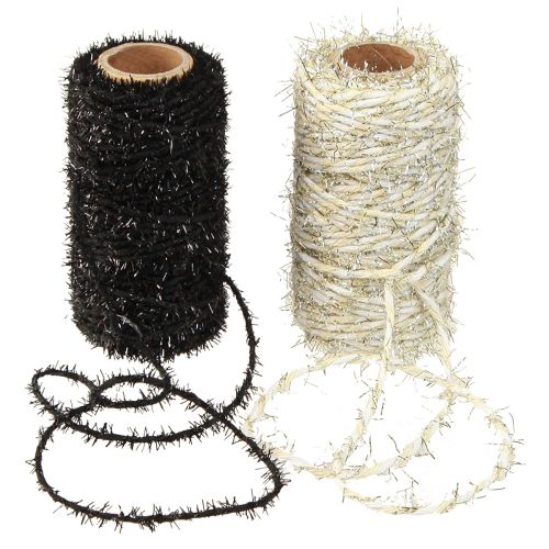 Article Cordon décoratif pailleté noir beige blanc L1,5mm L25m 2 pièces
