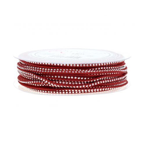 Article Cordelette décorative cloutée en cuir 3 mm 15 m rouge
