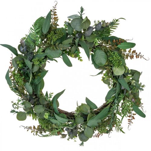 Couronne décorative feuilles eucalyptus vert artificiel Ø55cm