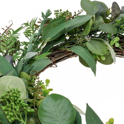 Couronne décorative feuilles eucalyptus vert artificiel Ø55cm