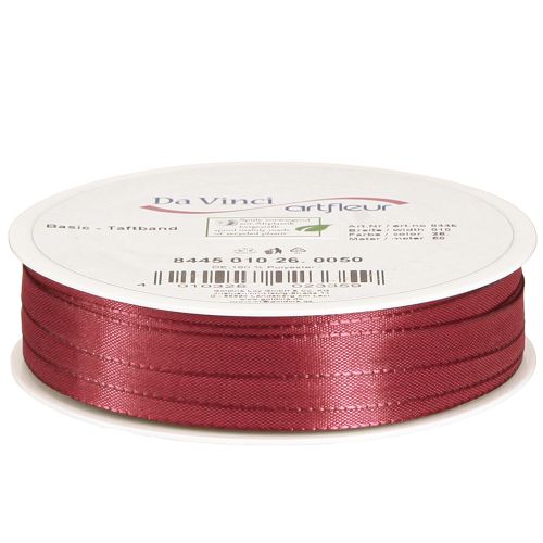 Article Ruban décoratif étroit en taffetas Bordeaux 10 mm 50 m