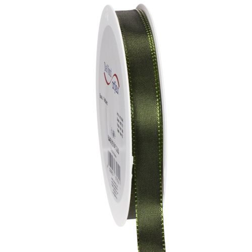Ruban décoratif en taffetas avec bord tissé 15 mm x 50 m vert mousse acheter | Floristik24.fr