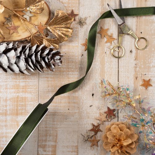 Ruban décoratif en taffetas avec bord tissé 15 mm x 50 m vert mousse | Floristik24.fr