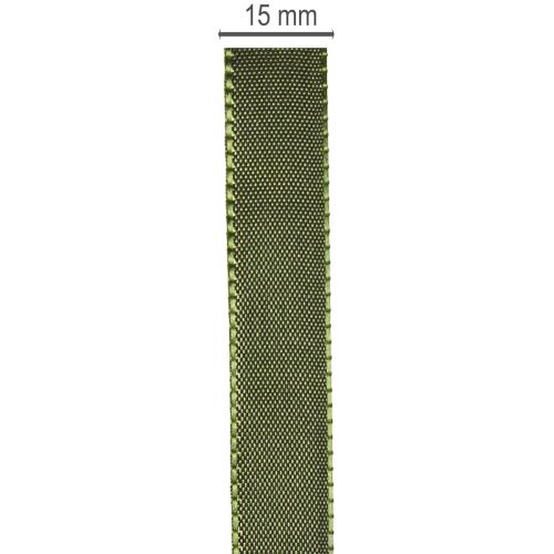 Ruban décoratif en taffetas avec bord tissé 15 mm x 50 m vert mousse | Floristik24.fr