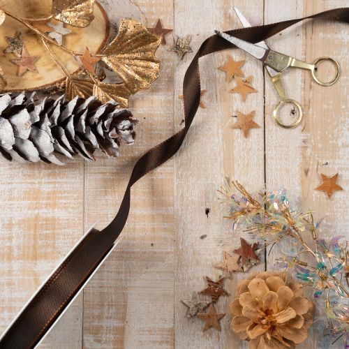 Ruban décoratif en taffetas marron 15 mm 10 m pour décoration intérieure | Floristik24.fr