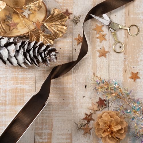 Ruban en taffetas marron 25 mm x 50 m pour décoration et emballage | Floristik24.fr