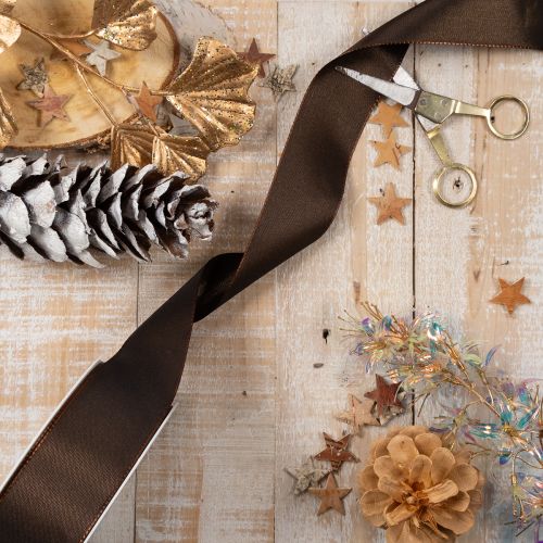 Ruban en Taffetas Large Brillant Marron 40mm x 50m | Floristik24.fr