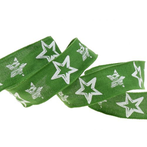 Article Ruban de décoration en jute avec motif étoile vert 40mm 15m