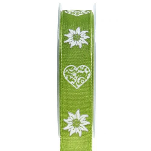 Ruban décoratif avec edelweiss vert 25mm 20m