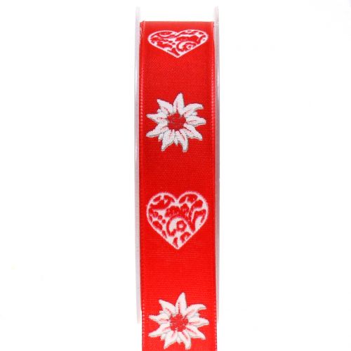 Floristik24 Ruban décoratif avec edelweiss rouge 25mm 20m