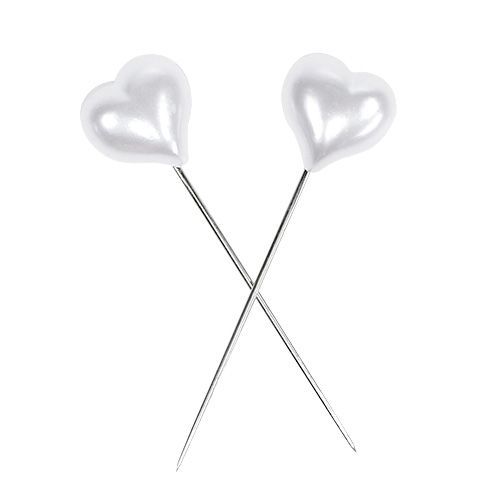 Floristik24 Épingle de cœur en blanc 1,5cm 36P