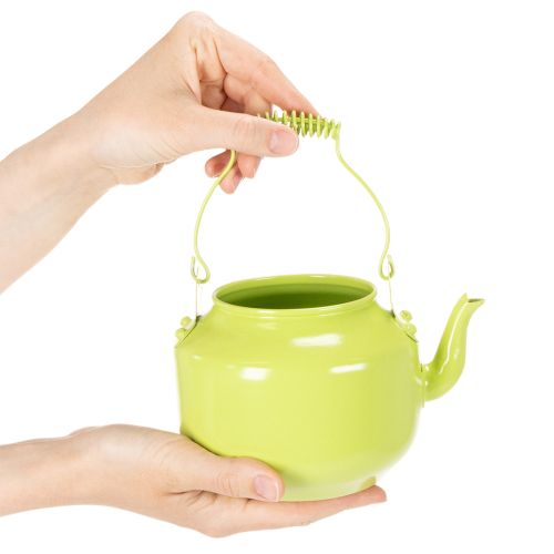Théière décorative en métal vert pomme pour fleurs et décoration intérieure | Floristik24.fr