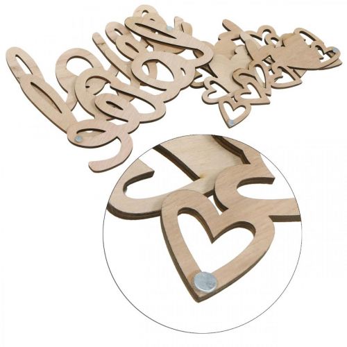 Article Coeurs "Love" décoration en bois naturel avec signe de décoration aimanté 20,5/25cm 6 pièces