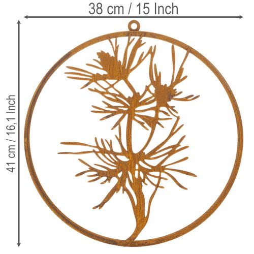 Anneau décoratif en métal, décoration murale en acier patiné, branche de pin, Ø38cm | Floristik24.fr