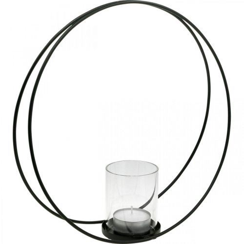Anneau décoratif lanterne métal bougeoir noir Ø35cm