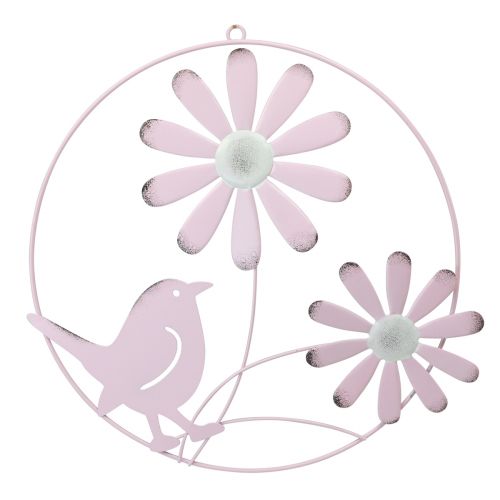 Article Anneau décoratif métal suspendu décoration fleurs rose Ø30cm 2pcs