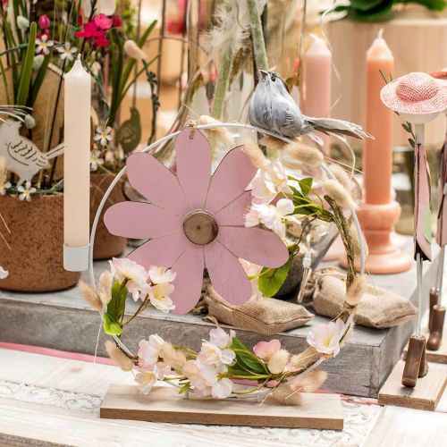 Floristik24 Anneau décoratif avec support bougeoir blanc décoration de table en métal Ø23cm