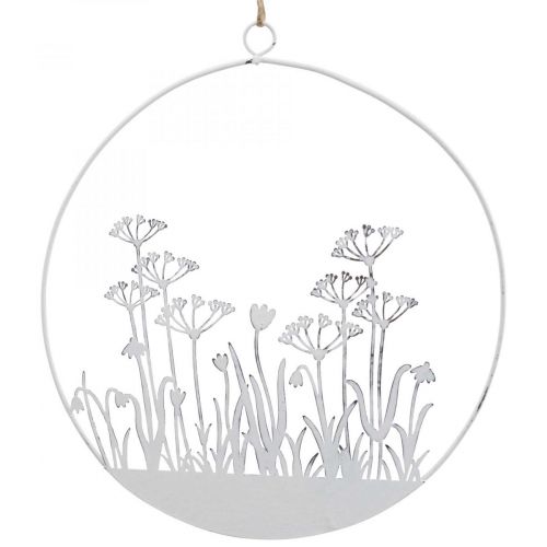 Anneau décoratif métal blanc déco fleur pré printemps déco Ø22cm