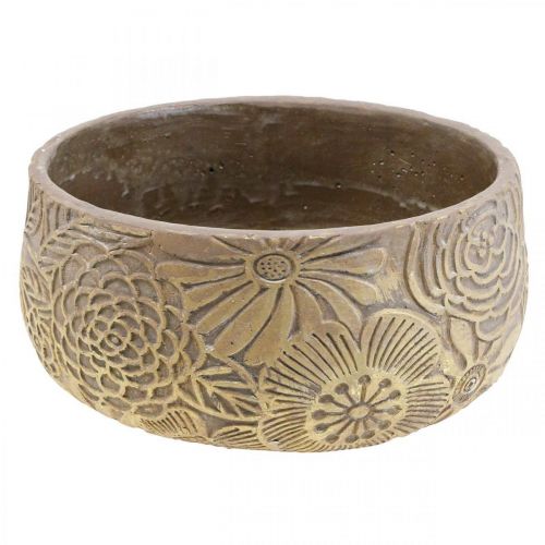 Floristik24 Coupelle décorative en céramique fleurs dorées marron Ø23,5cm H11,5cm