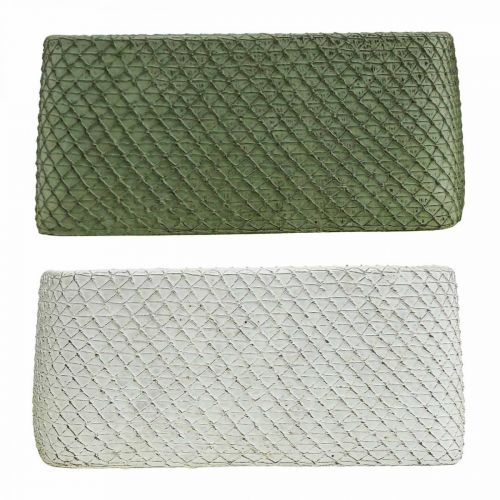 Floristik24 Coupelle décorative céramique vert blanc relief filet 23x12.5cm H11cm 2pcs