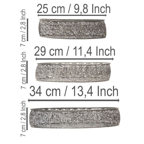 Article Bol décoratif ovale en métal gris, motif 25,5/29/34,5 cm, lot de 3