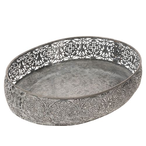 Article Bol décoratif ovale en métal gris, motif 25,5/29/34,5 cm, lot de 3