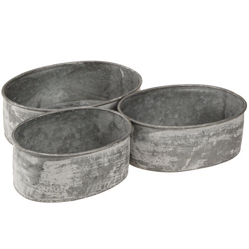 Article Bol décoratif en métal ovale gris L22,5/19,5/16cm lot de 3