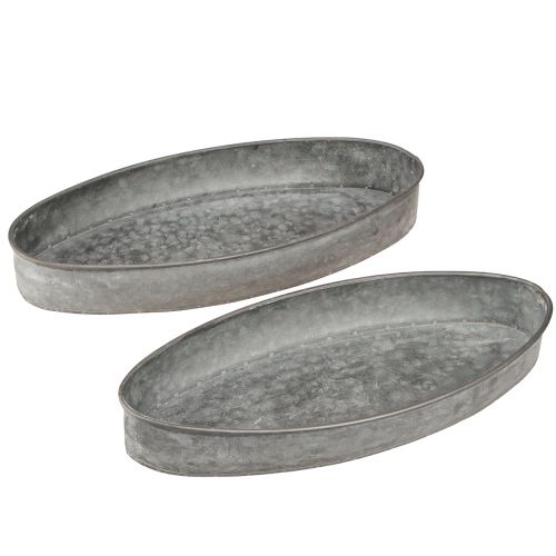 Floristik24 Bol déco douille métal ovale gris L33cm/31cm lot de 2
