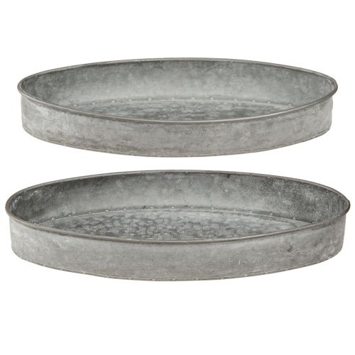 Floristik24 Bol déco douille métal ovale gris L33cm/31cm lot de 2