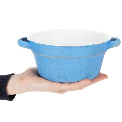 Article Bol/pot décoratif, métal bleu, style shabby chic, Ø 17 cm, H 8,5 cm
