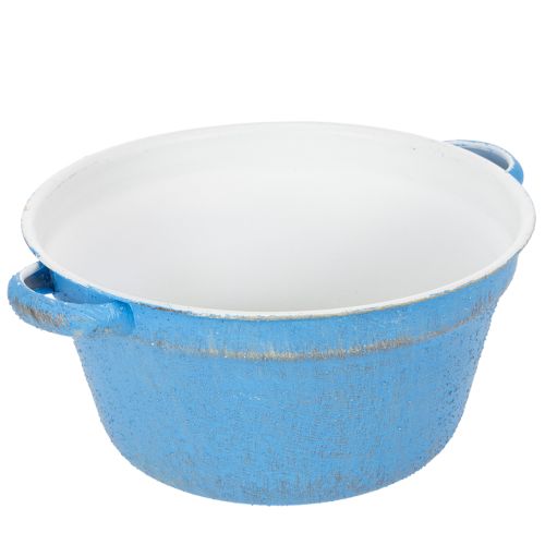 Article Bol/pot décoratif, métal bleu, style shabby chic, Ø 21 cm, H 10,5 cm