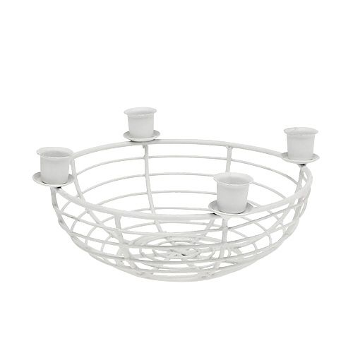 Floristik24 Bol décoratif avec 4 bougeoirs arbre Blanc Ø14cm