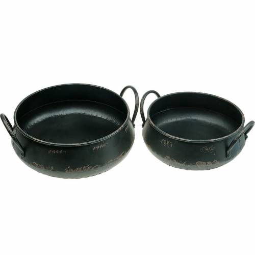 Bol décoratif bol en métal noir cache-pot look vintage lot de 2
