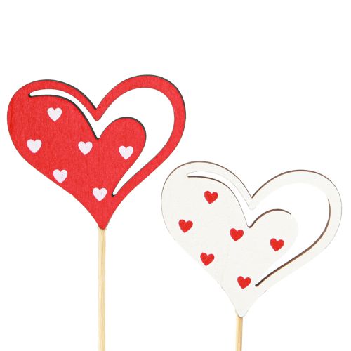 Article Bouchon décoratif coeurs rouge blanc décoration en bois 7,5×6,5cm 12 pcs