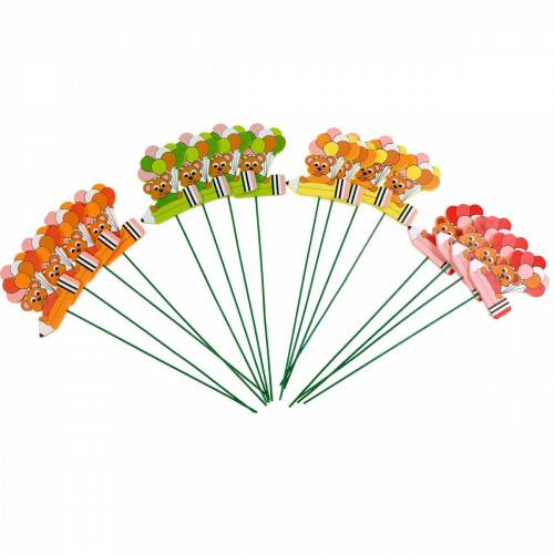 Floristik24 Stylo bouchon décoratif avec peluche et ballons bouchon fleur décoration d&#39;été enfants 16 pcs