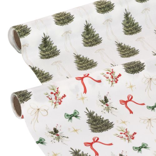Tissu décoratif de Noël, 120 cm x 35 cm, set de 2, motifs sapins et rubans acheter | Floristik24.fr