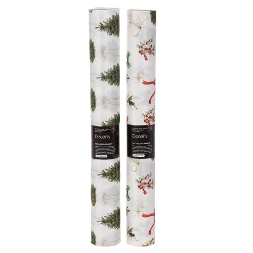 Tissu décoratif de Noël, 120 cm x 35 cm, set de 2, motifs sapins et rubans | Floristik24.fr
