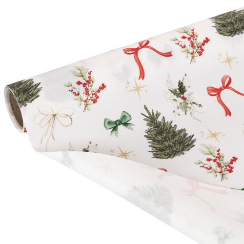 Tissu décoratif de Noël, 120 cm x 35 cm, set de 2, motifs sapins et rubans | Floristik24.fr