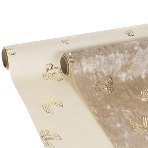 Tête de table motif nœuds dorés polyeste beige crème 35x120cm lot de 2 acheter | Floristik24.fr