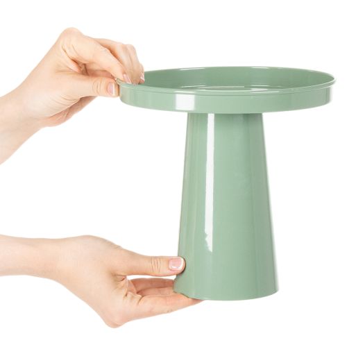 Plateau décoratif en métal vert avec pied rond 20 cm | Floristik24.fr