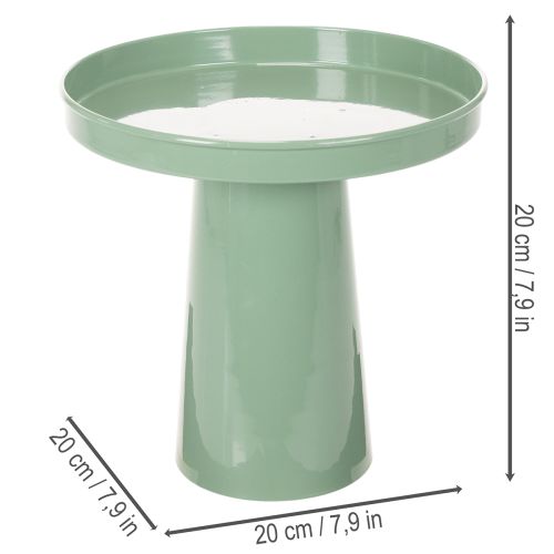 Plateau décoratif en métal vert avec pied rond 20 cm | Floristik24.fr