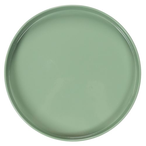 Plateau décoratif en métal vert avec pied rond 20 cm | Floristik24.fr